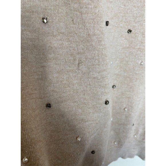 Ann Taylor LOFT XS Sweater Brown Beaded Pearl Pullover Long Sleeve Crewneck - Picture 8 of 11